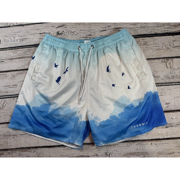 YoungLA Mens XXL Mesh‎ Shorts Blue Bird Print - Picture 1 of 6
